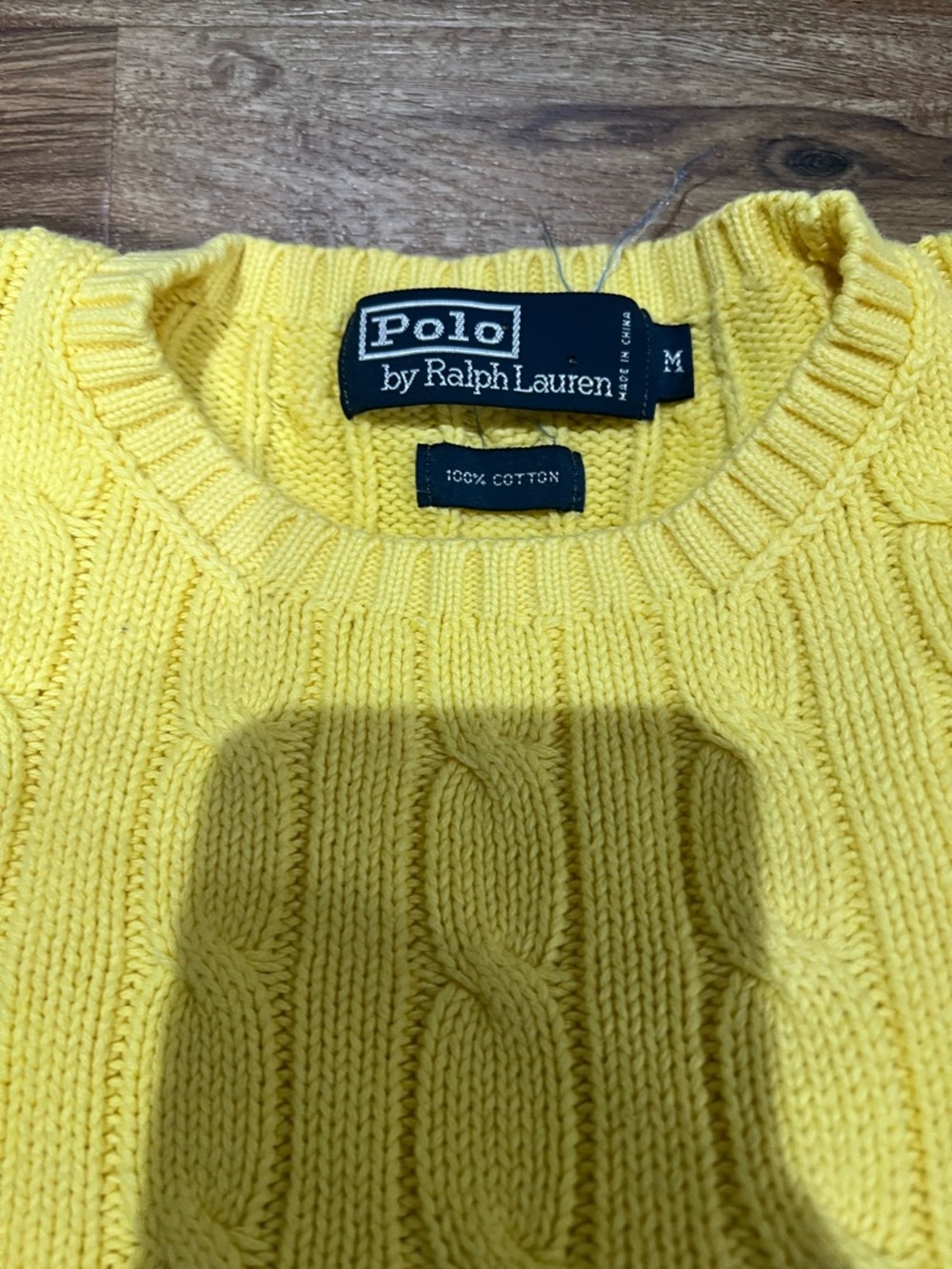 Ralph Lauren Yellow Cable-Knit Crewneck Sweater with Polo Crest - Picture 2 of 4